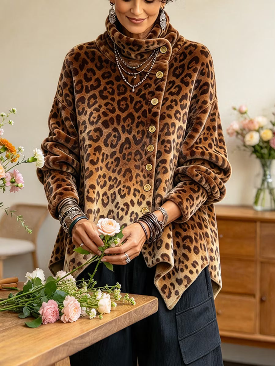 Caria - Soft-Touch Leopard-Print High-Neck Top