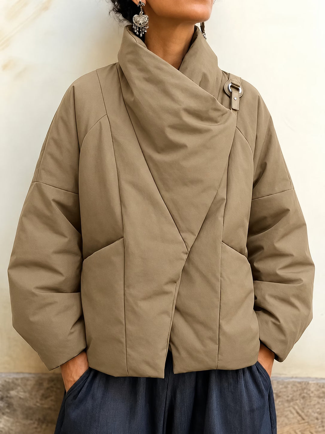 Ismena - Asymmetric High Collar Puffer Jacket