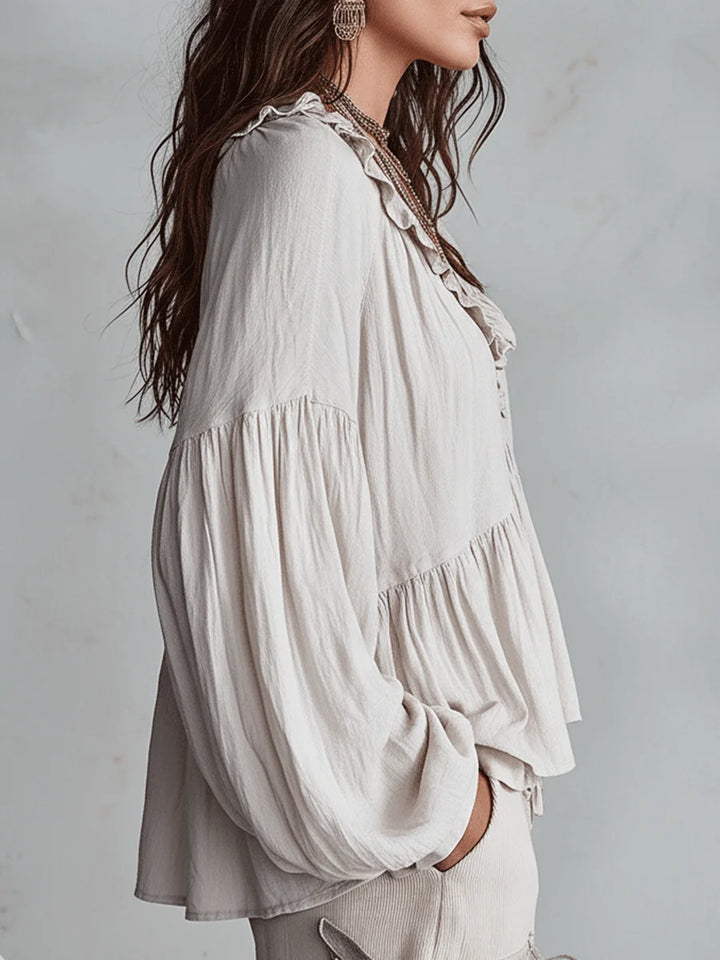 Narella - Ruffle V-Neck Blouse
