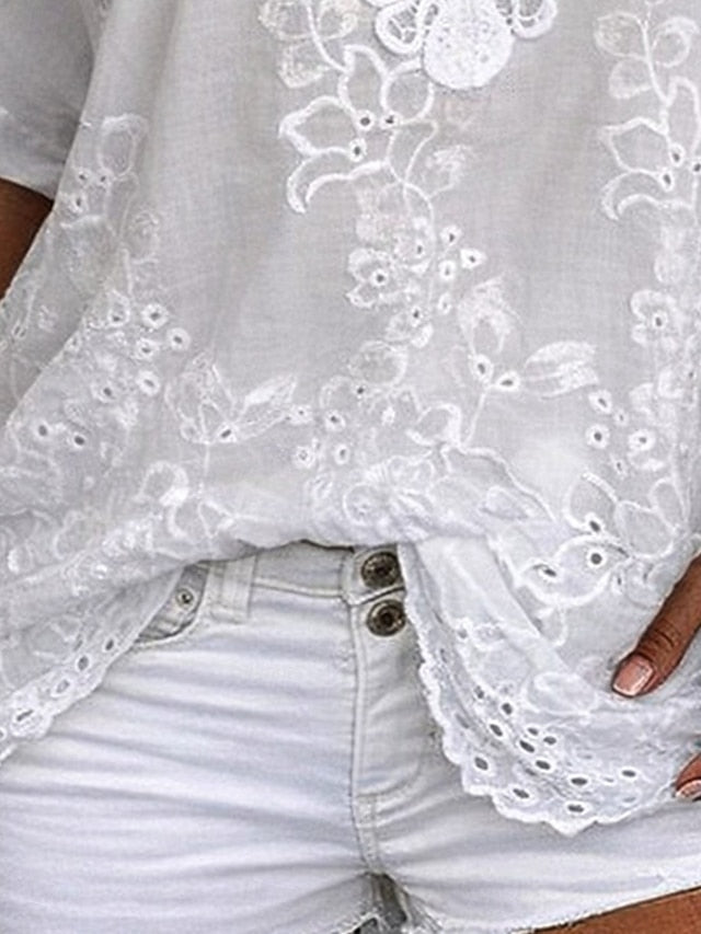 Ember - Embroidered Lace V Neck Blouse