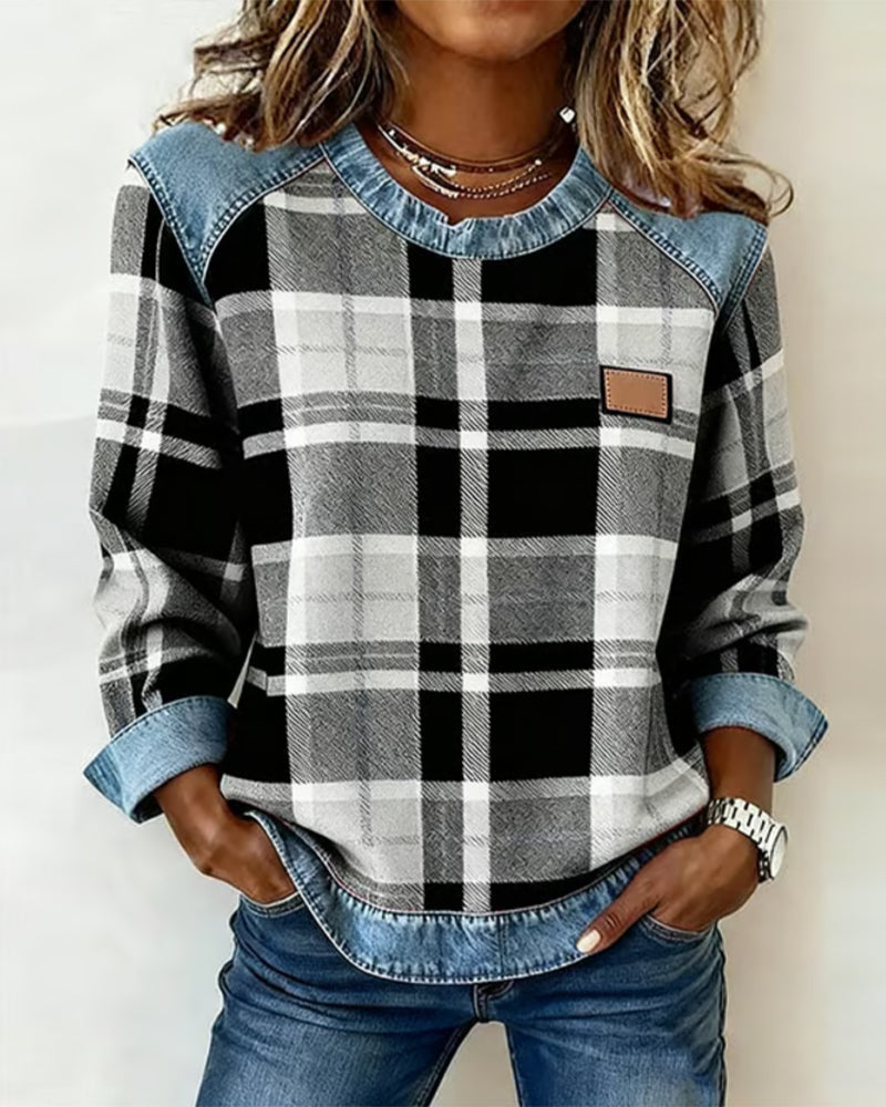 Adair - Casual Plaid Crew Neck Sweatshirt