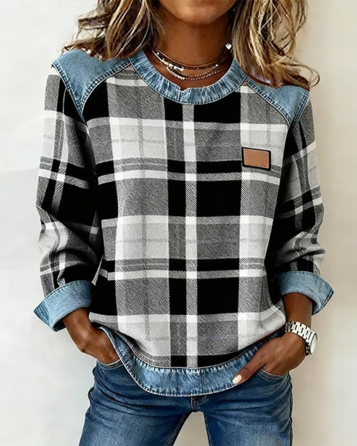 Adair - Casual Plaid Crew Neck Sweatshirt