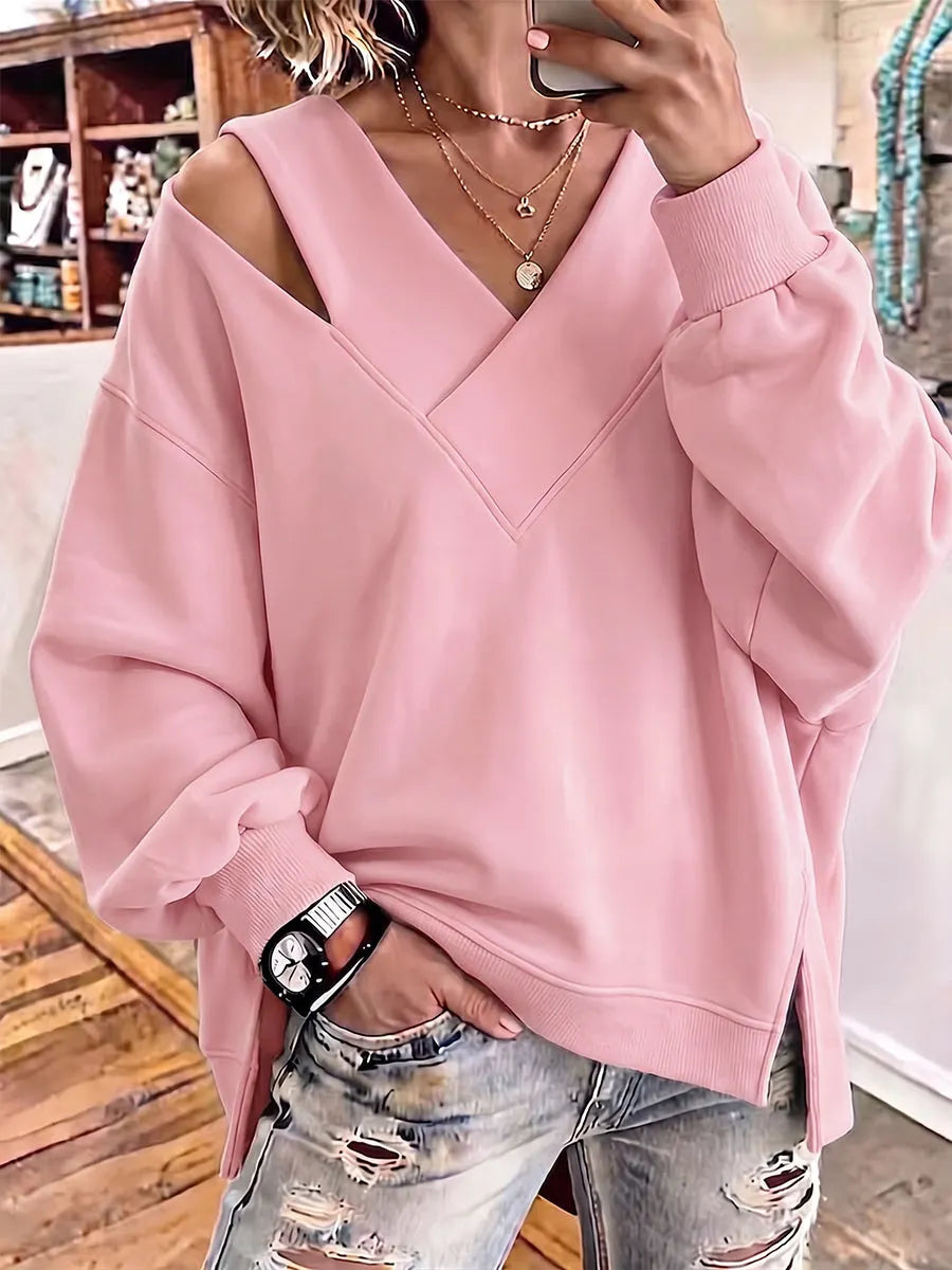 Aurelia - Soft-Touch Cutout V-Neck Sweatshirt