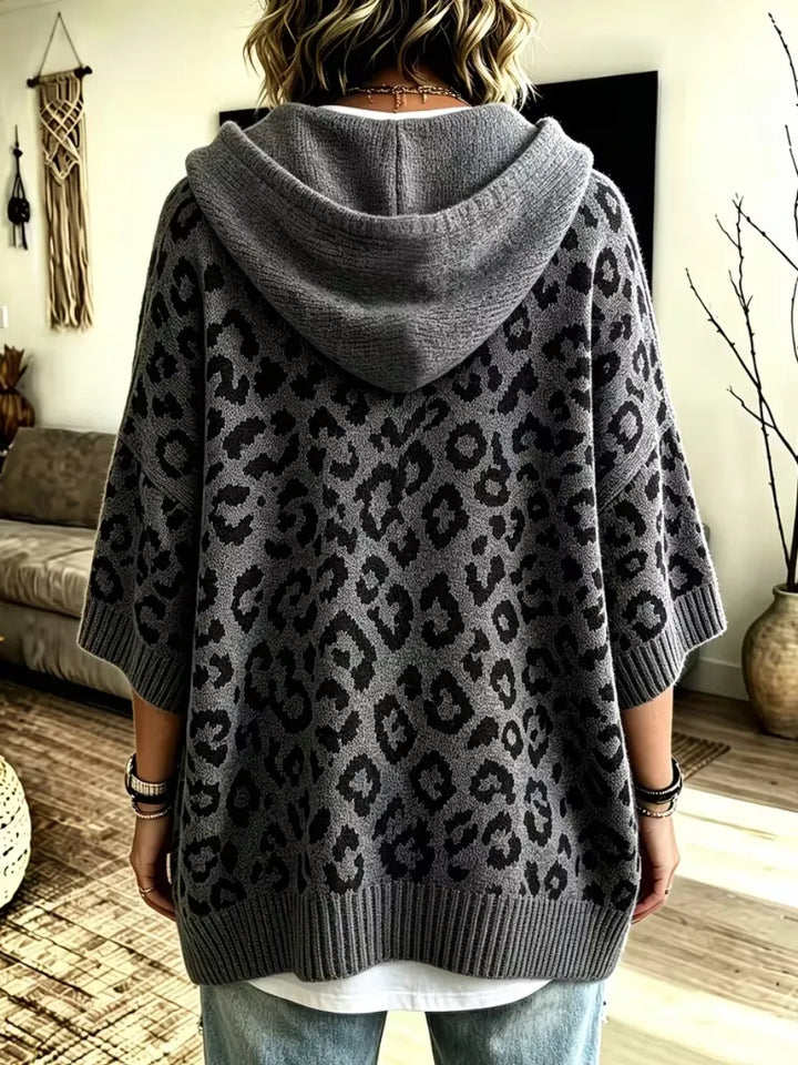 Jocasta - Oversized Leopard Knit Hoodie