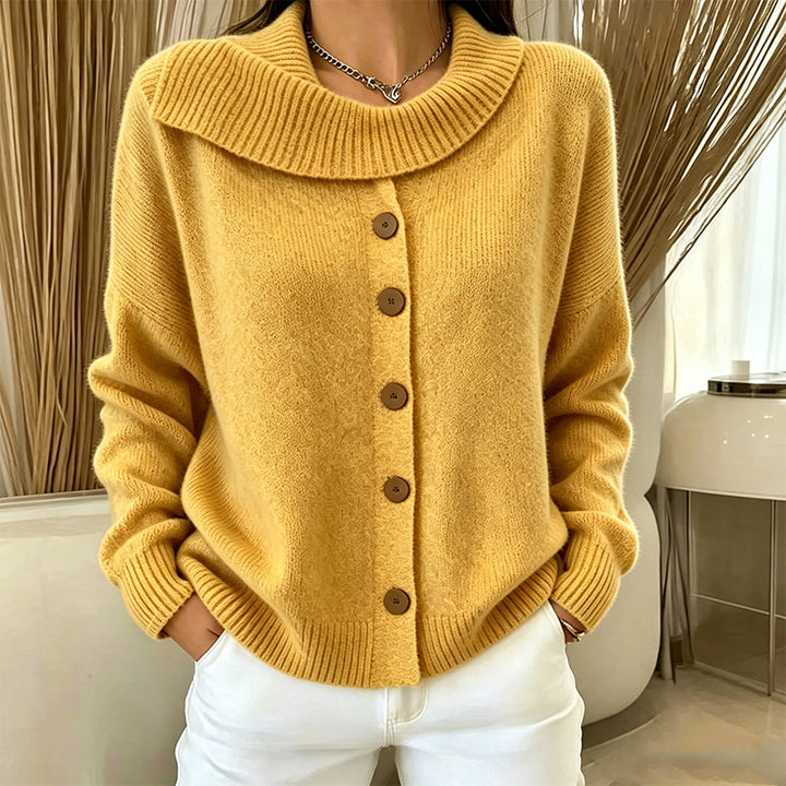 Elowette - Wide Collar Button Knit Cardigan