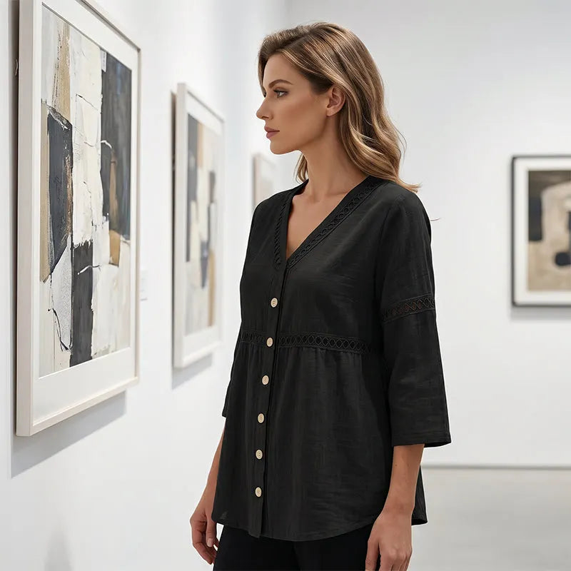 Ardena - Embroidered Button Front Blouse