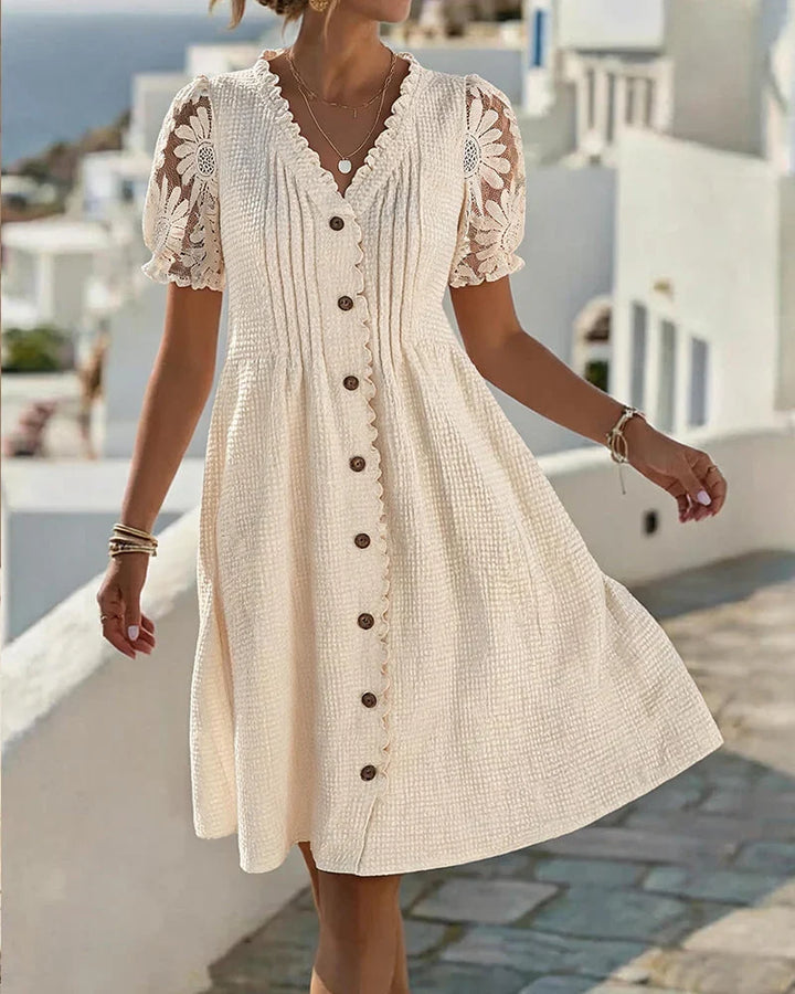 Emmara - Premium Patchwork Puff-Sleeve Dress