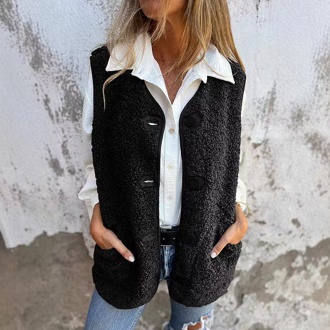 Ailyn - Textured Button Front Longline Vest