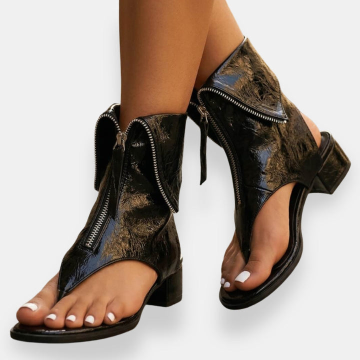 Eden - Zip Front Block Heel Sandals