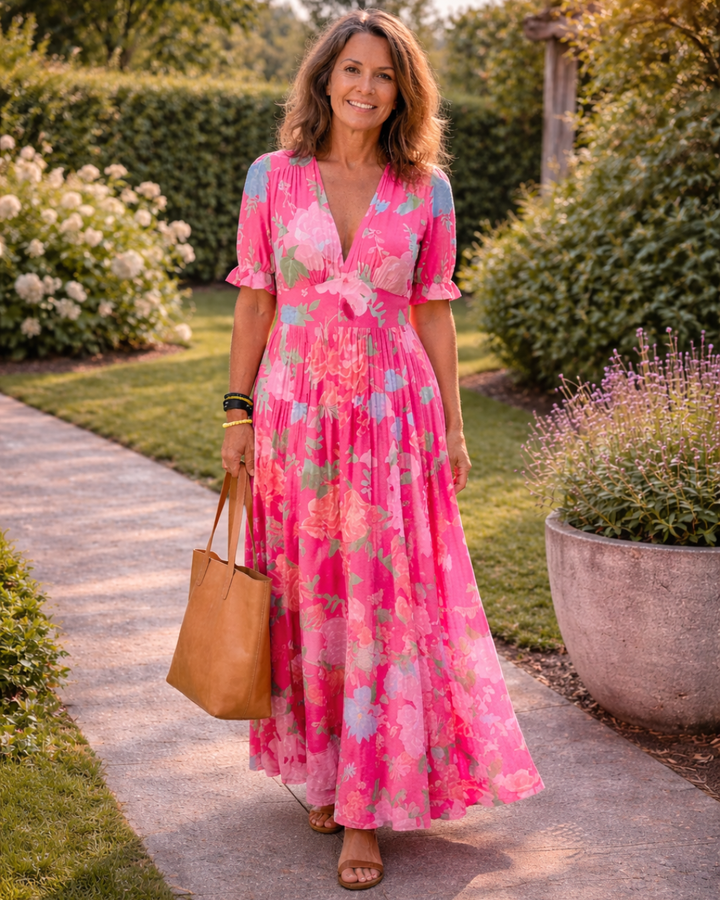 Adelisse - Floral Pleated Maxi Dress