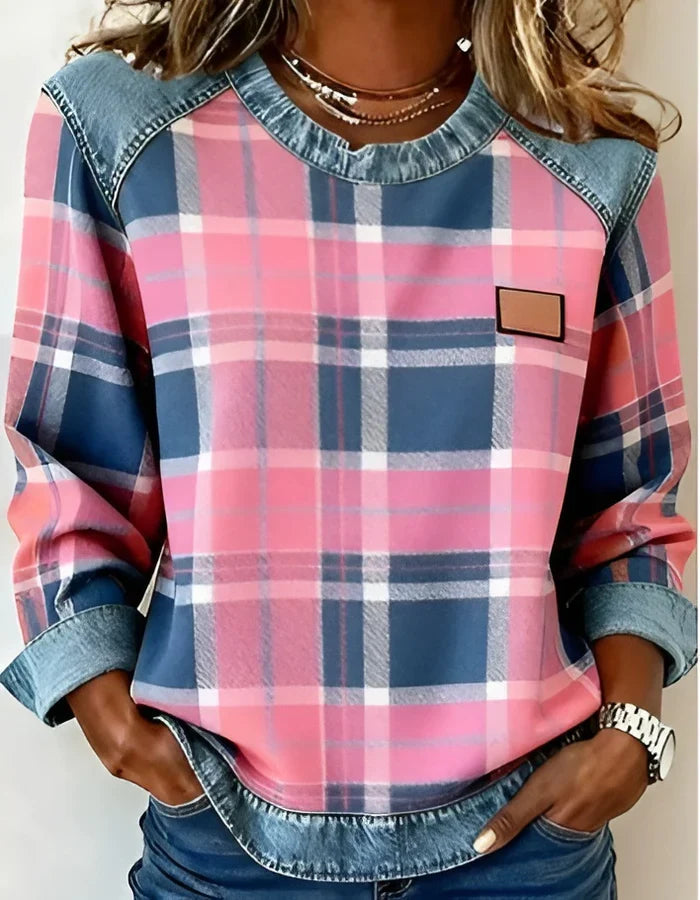 Adair - Casual Plaid Crew Neck Sweatshirt
