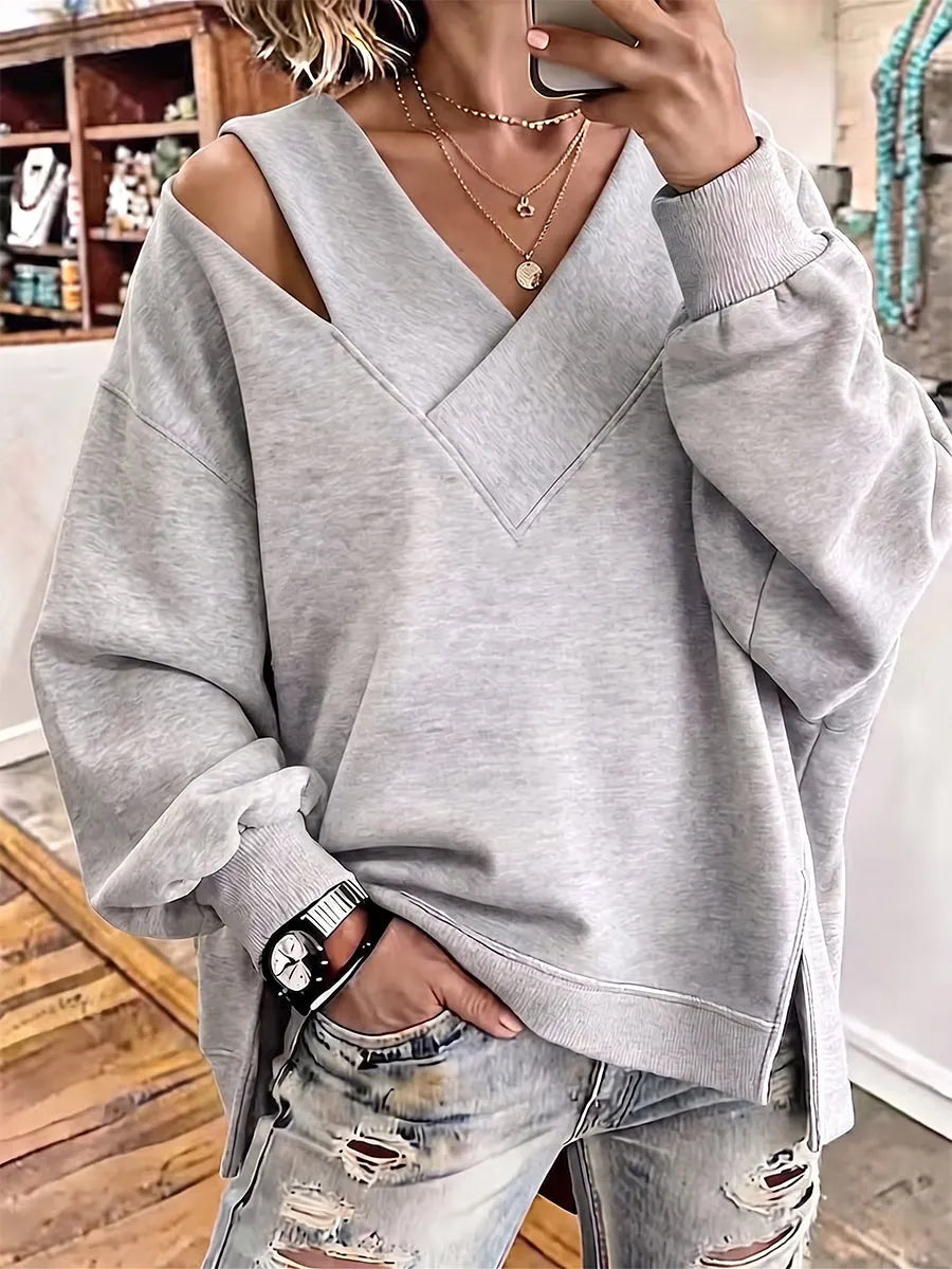 Aurelia - Soft-Touch Cutout V-Neck Sweatshirt