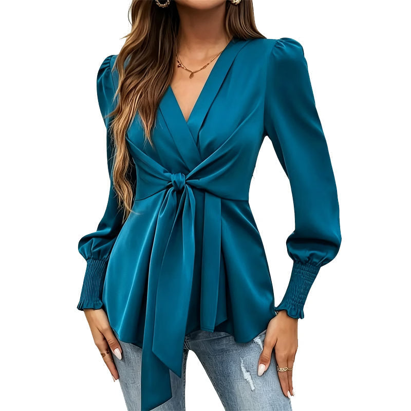 Apolline - Elegant Wrap Style Satin Blouse
