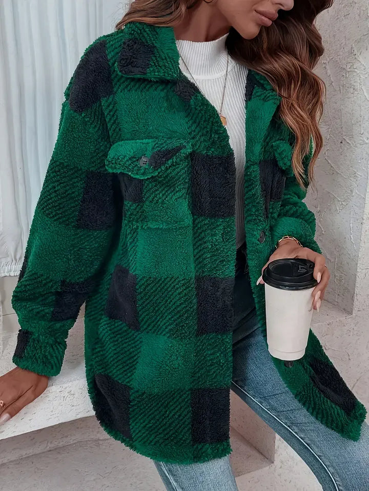 Emelisse - Cozy Plaid Button Overshirt