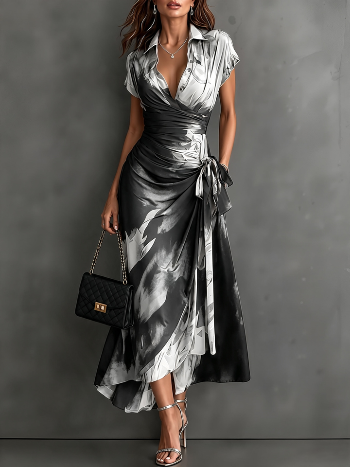 Roselle - Silky-Drape Shirt-Collar Maxi Dress
