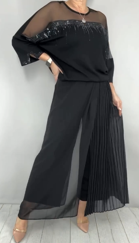 Caia - Embellished Pleated Two Piece Pants Set