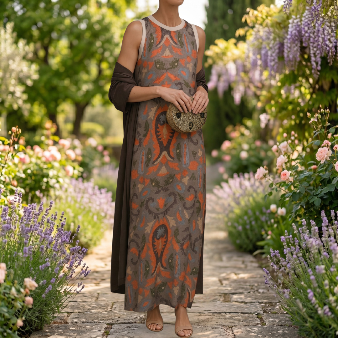 Lilith - Printed Midi Dress and Long Cardigan Set
