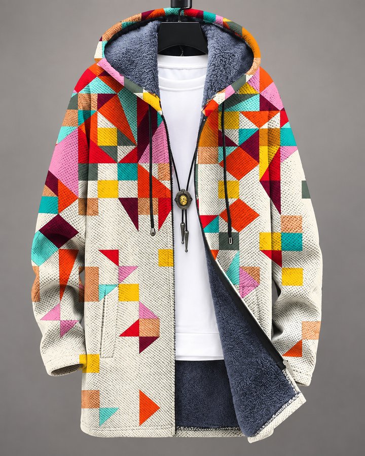 Betha - Geometric Plush Lined Hooded Jacket
