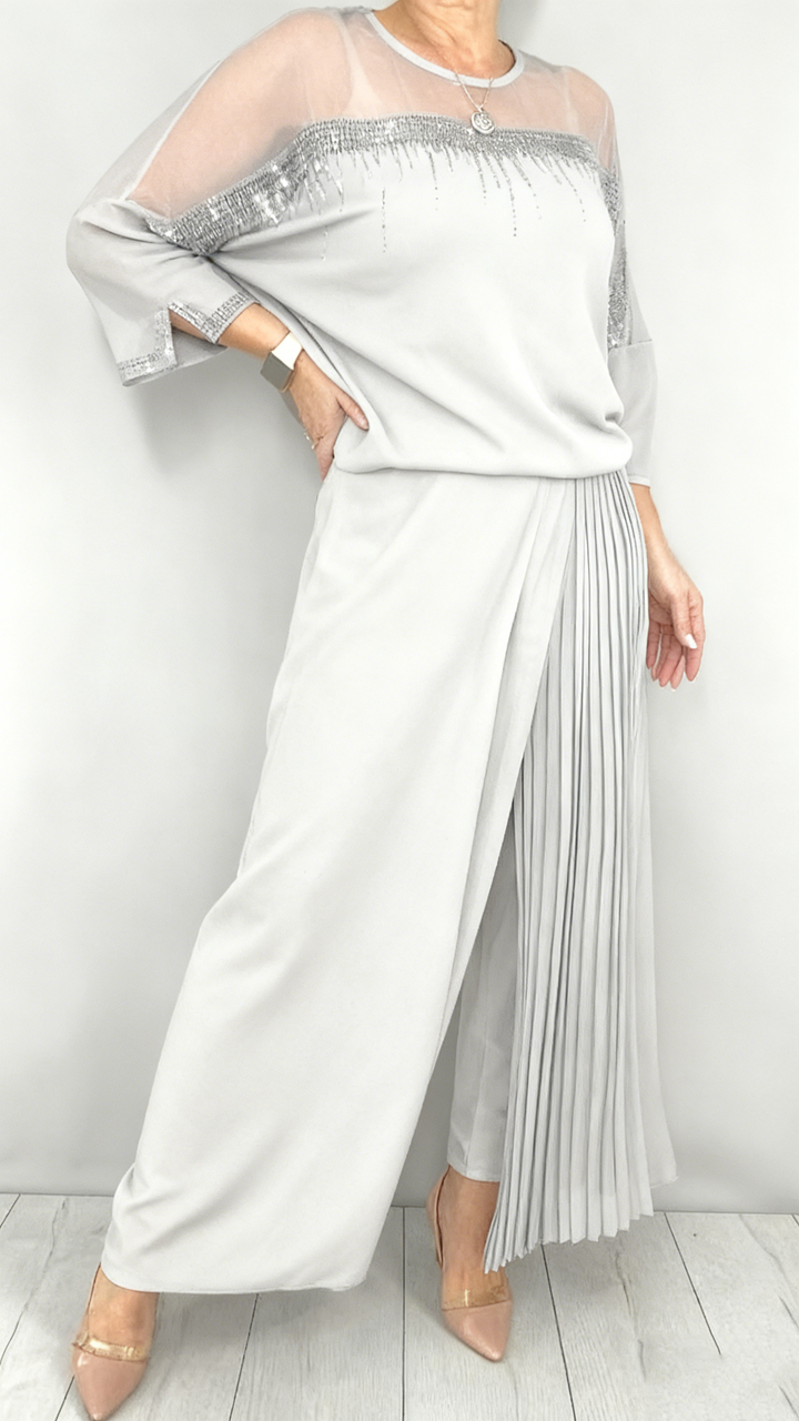Caia - Embellished Pleated Two Piece Pants Set