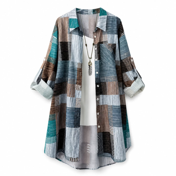 Nia - Patchwork Print Longline Shirt Jacket