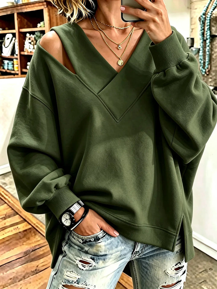 Aurelia - Soft-Touch Cutout V-Neck Sweatshirt