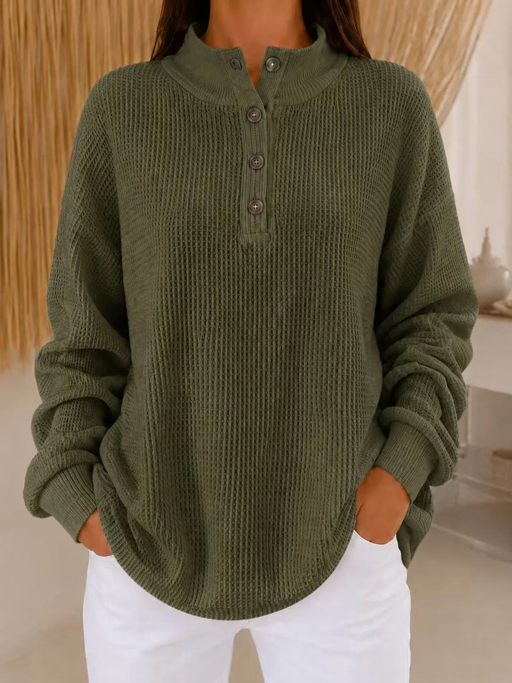 Belliora - Button Neck Textured Knit Sweater