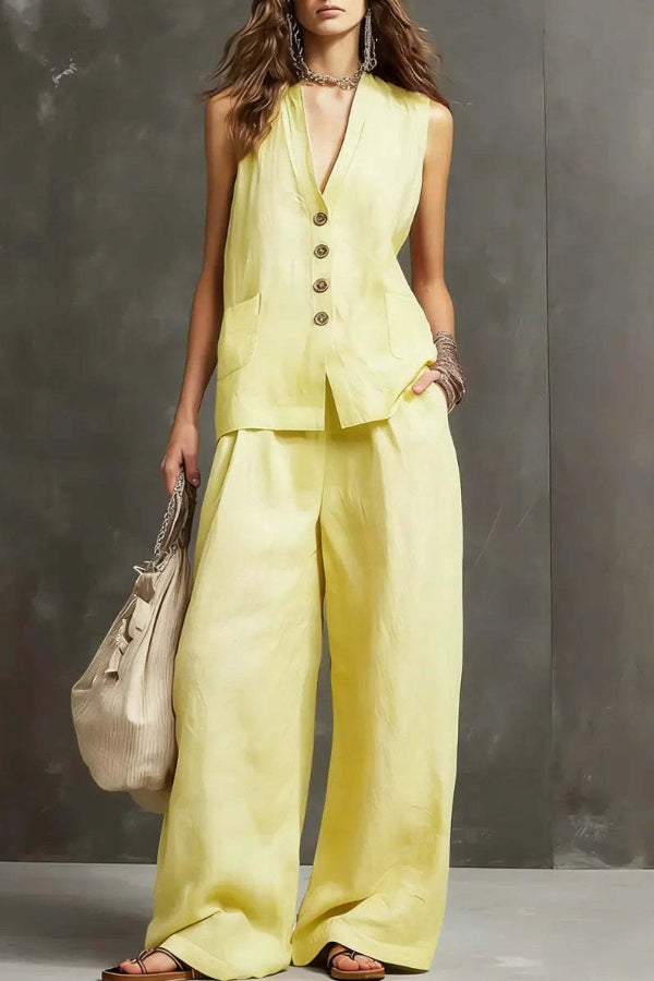 Heloise - Breathable Waistcoat & Wide-Leg Trousers Set