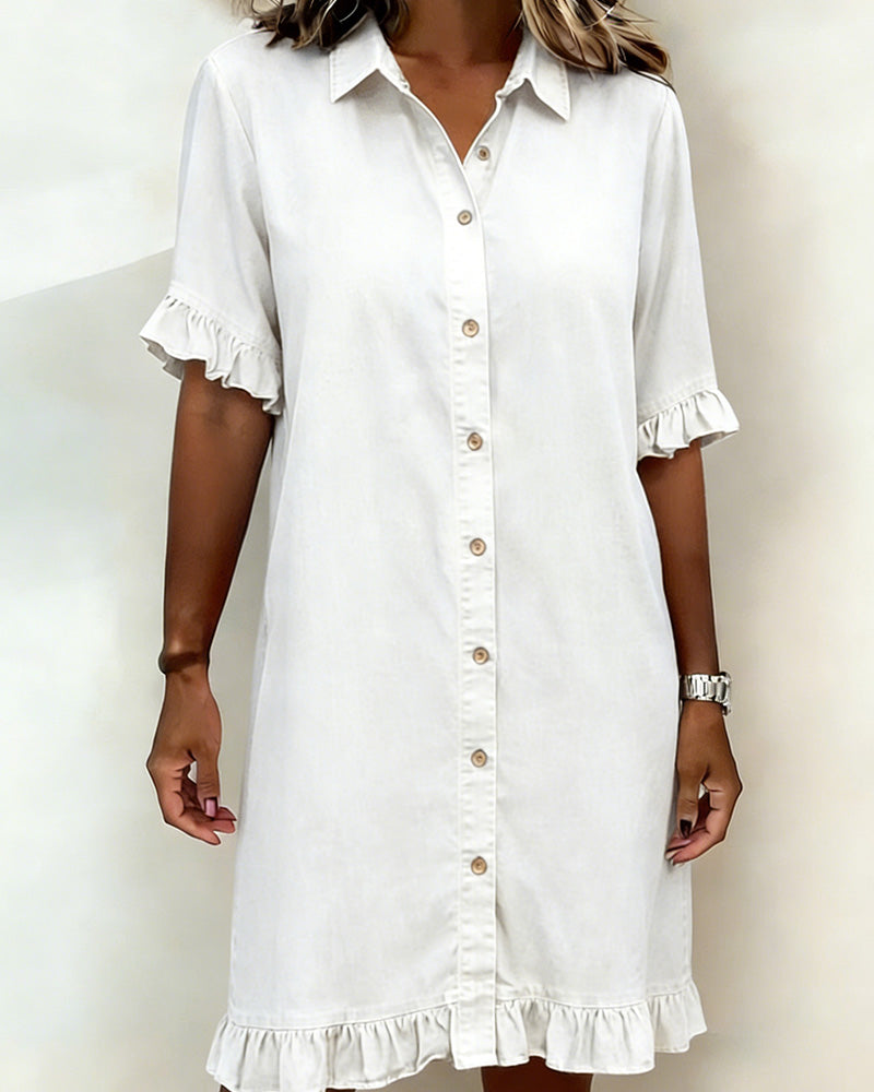 Veloura - Textured Ruffle-Sleeve Mini Dress