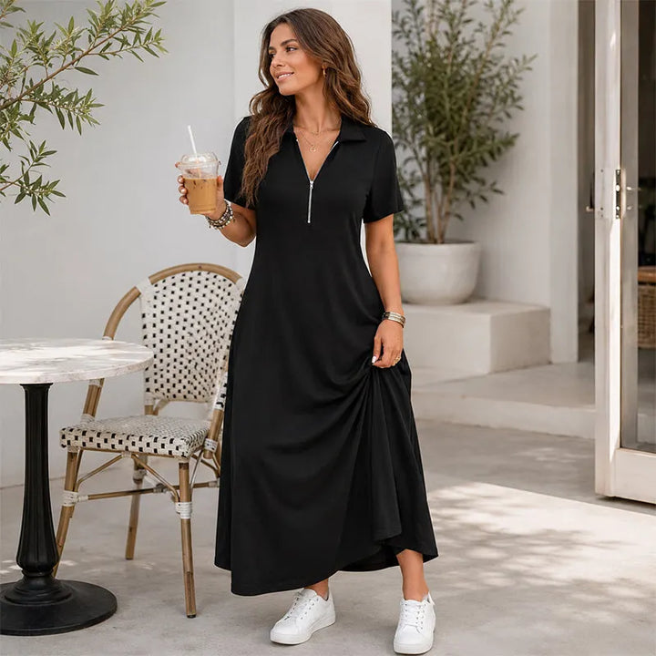 Primelle - Soft-Touch Zip-Neck Maxi Dress