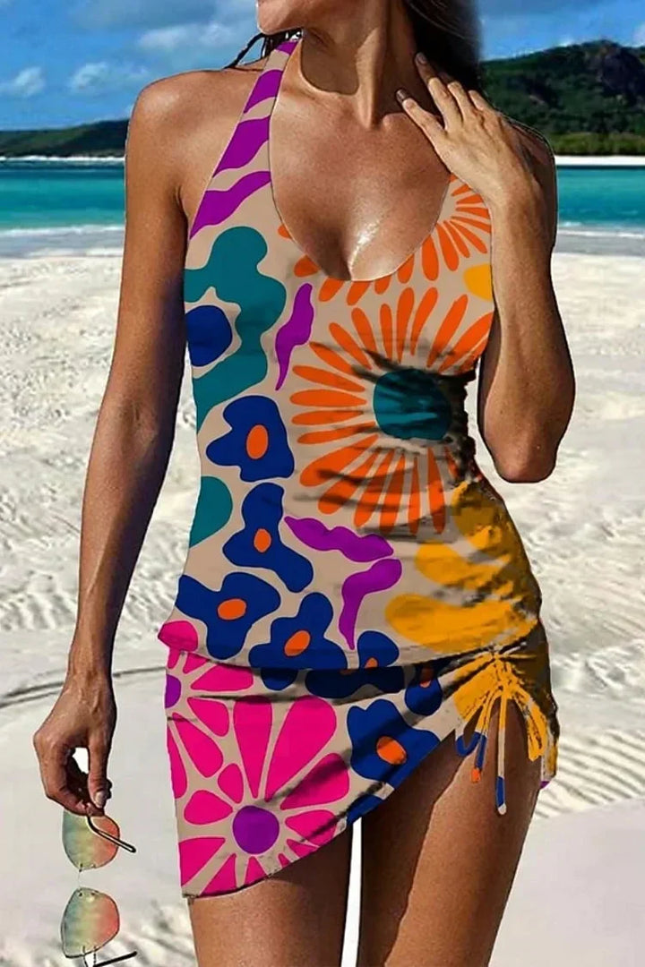 Ysoria - Printed Halter Swim Dress Set