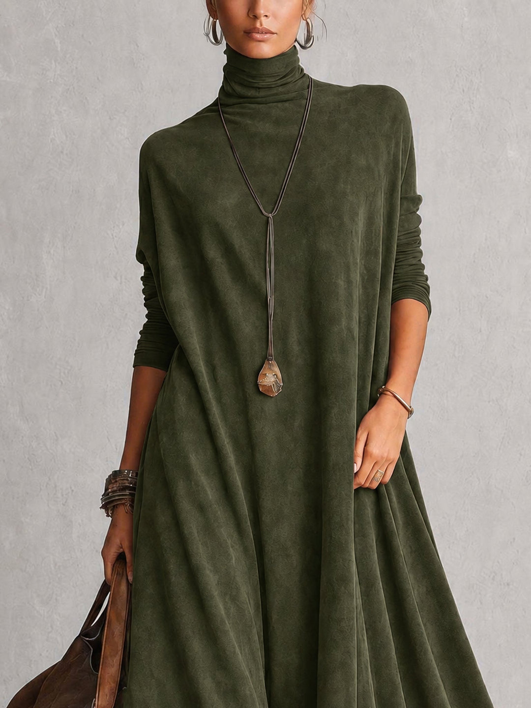 Maelis - Velvety Lace-Trim Maxi Dress
