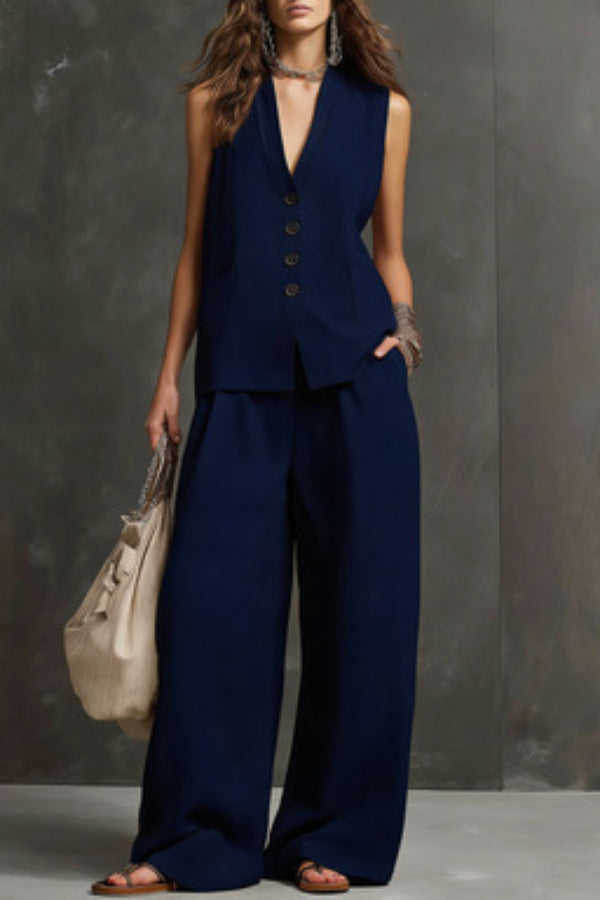Heloise - Breathable Waistcoat & Wide-Leg Trousers Set