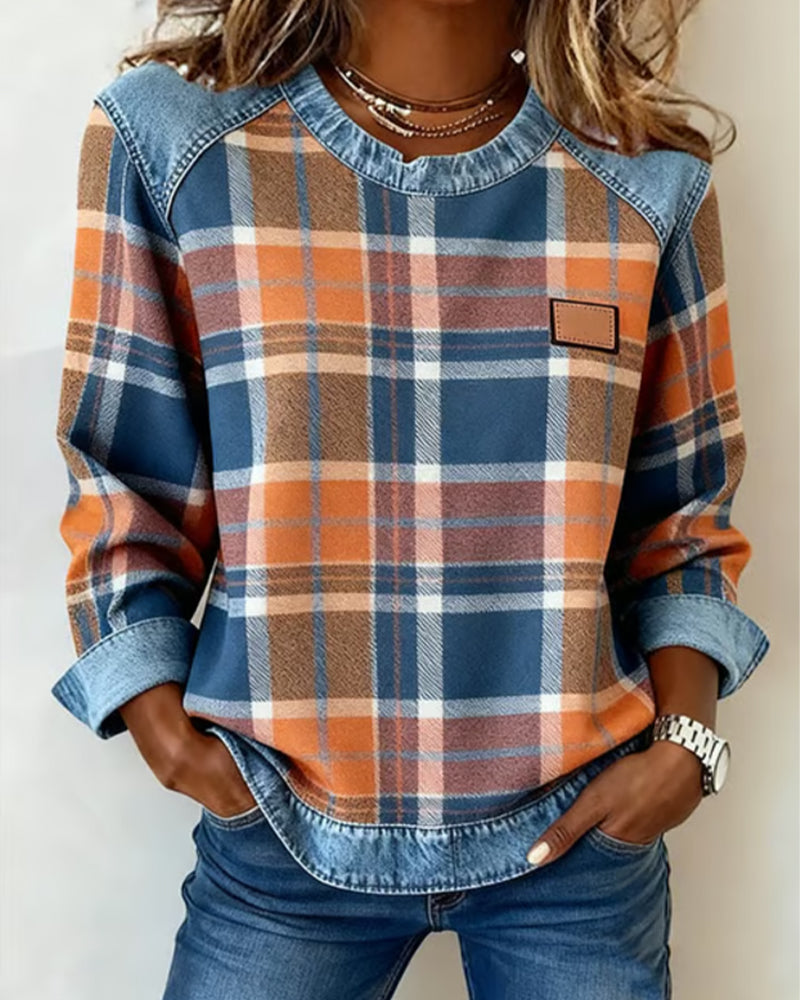 Adair - Casual Plaid Crew Neck Sweatshirt