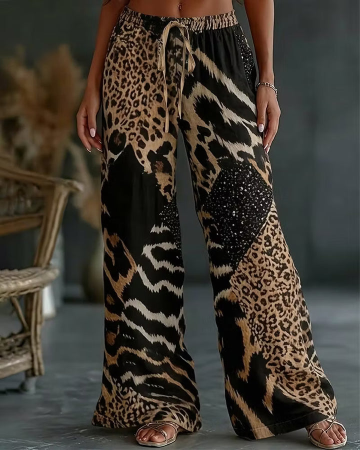 Elfrida - Soft-Touch Leopard Patchwork Wide-Leg Trousers