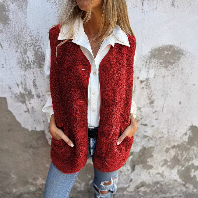 Ailyn - Textured Button Front Longline Vest