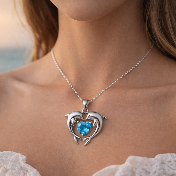 Mirae - Dolphin Heart Pendant Necklace