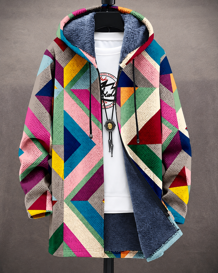 Betha - Geometric Plush Lined Hooded Jacket