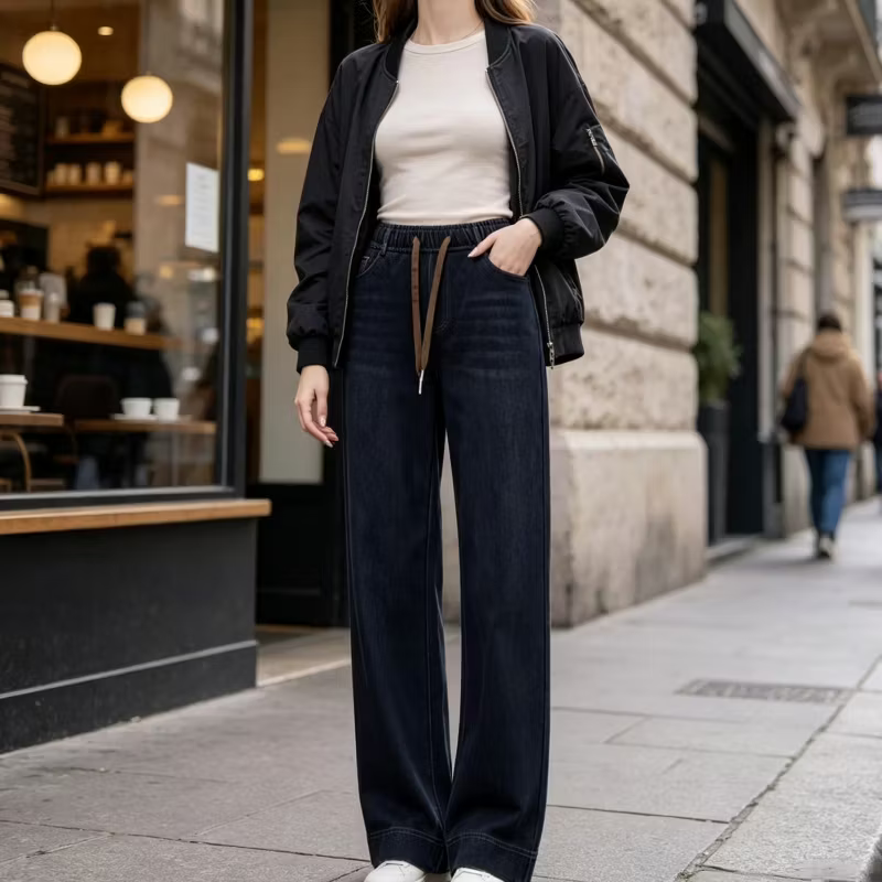 Morwen - Relaxed Wide Leg Drawstring Jeans