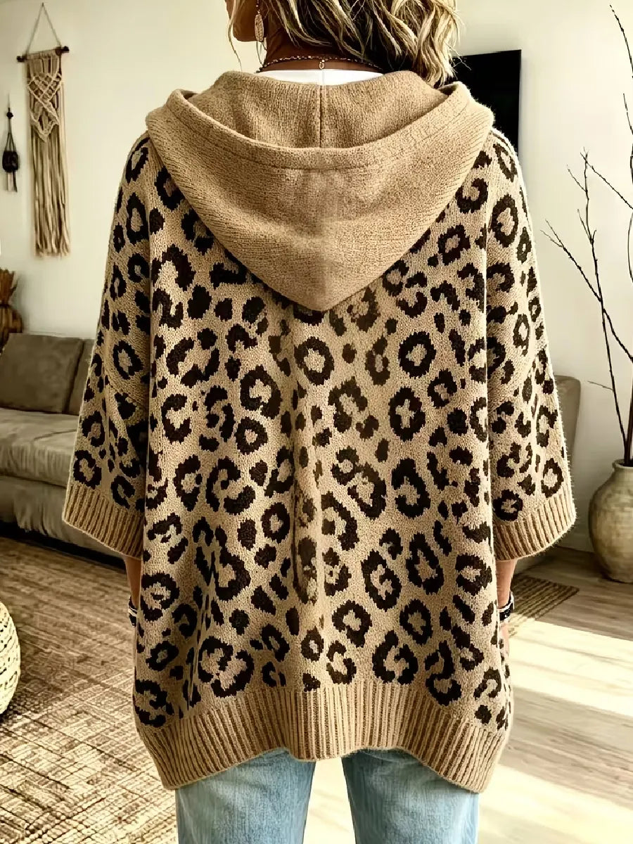 Jocasta - Oversized Leopard Knit Hoodie