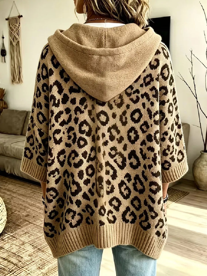 Jocasta - Oversized Leopard Knit Hoodie
