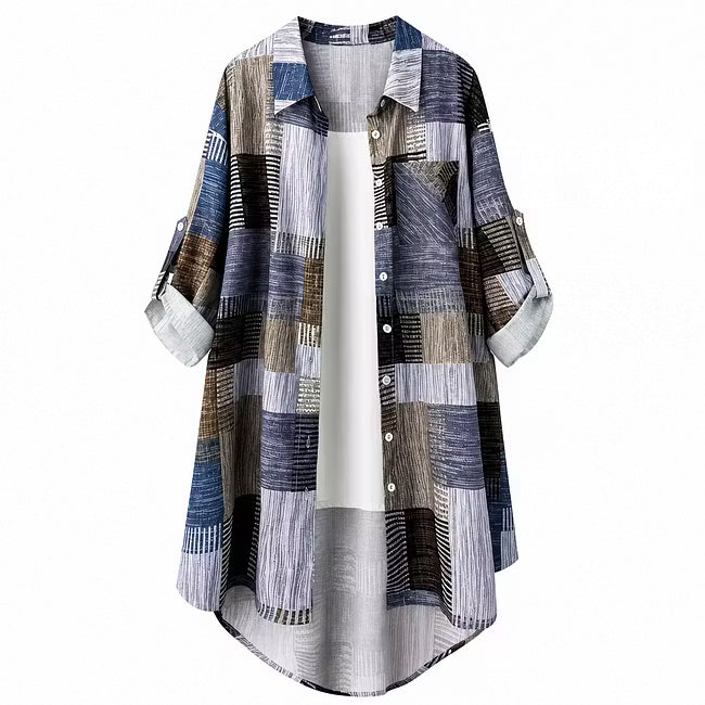 Nia - Patchwork Print Longline Shirt Jacket