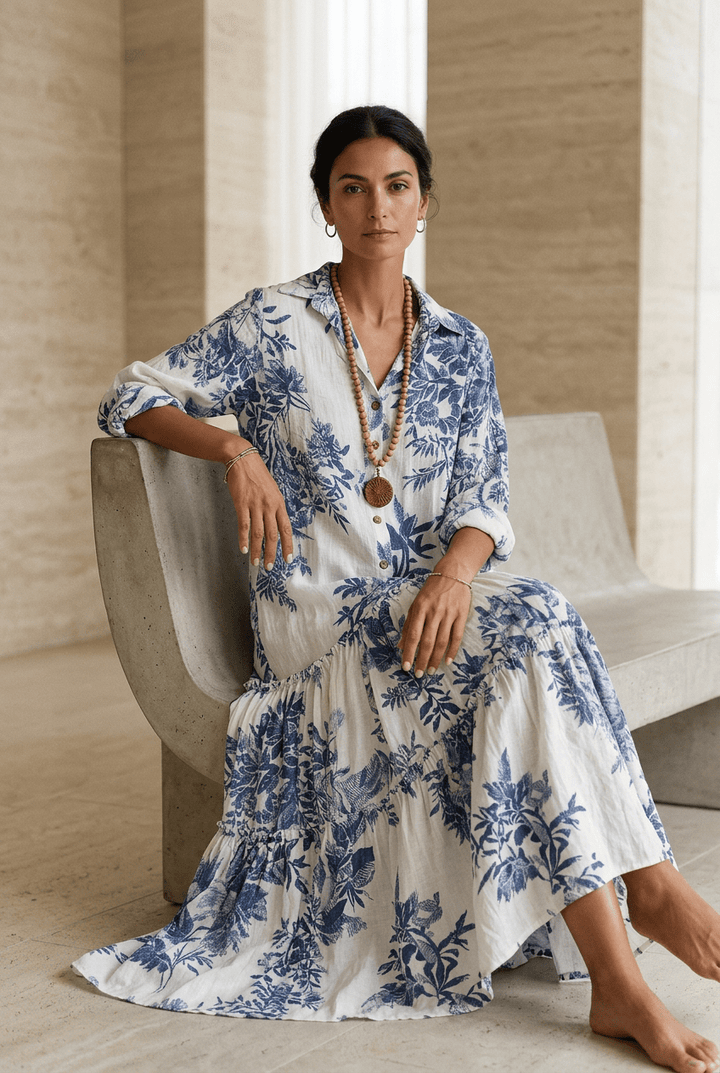 Thealise - Lightweight Button-Front Floral Maxi Dress
