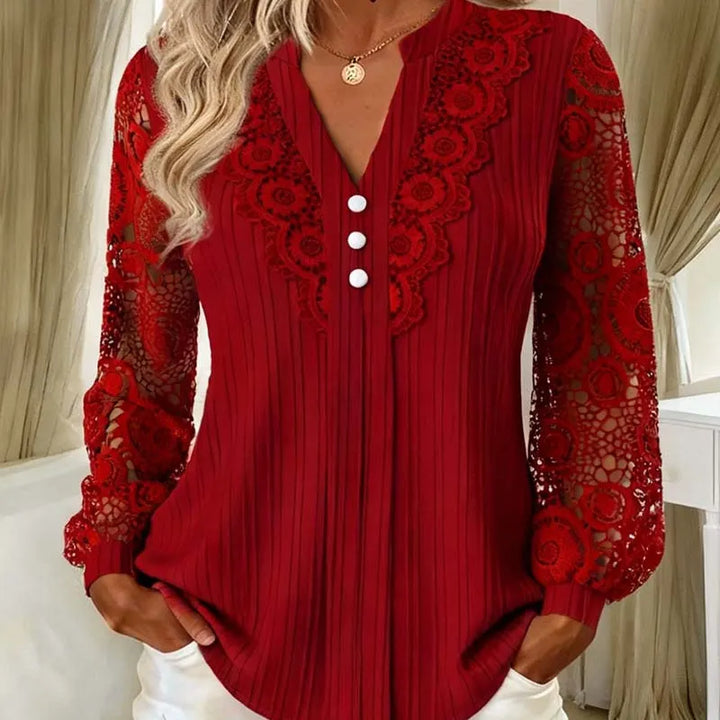 Brinoria - Lace Sleeve V-Neck Blouse