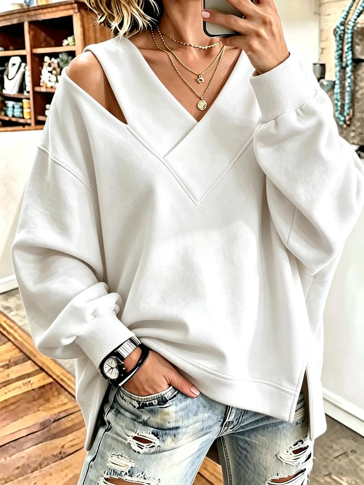 Aurelia - Soft-Touch Cutout V-Neck Sweatshirt