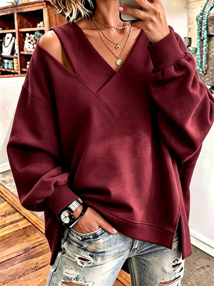 Aurelia - Soft-Touch Cutout V-Neck Sweatshirt
