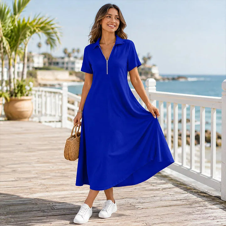 Primelle - Soft-Touch Zip-Neck Maxi Dress