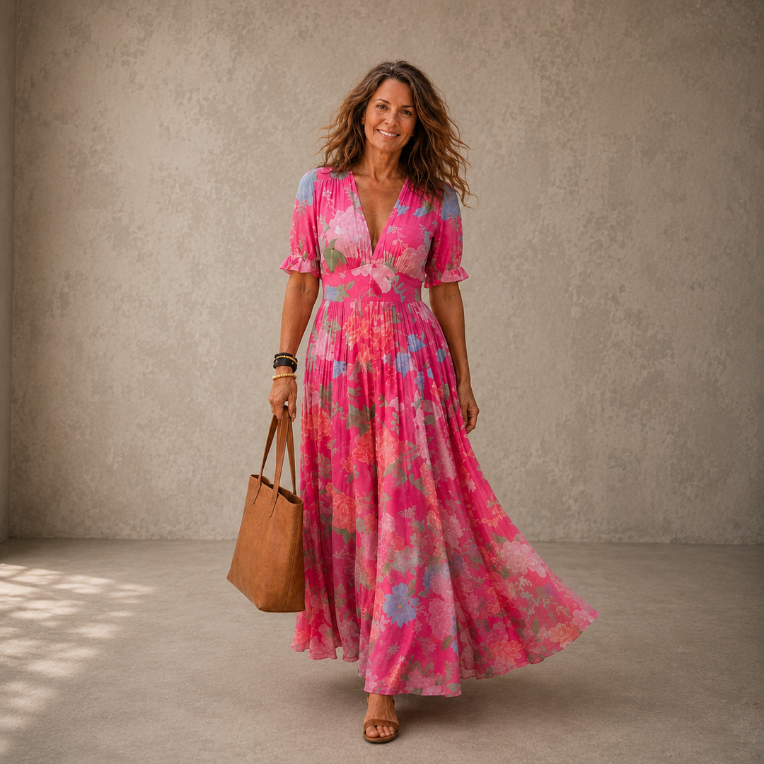 Adelisse - Floral Pleated Maxi Dress