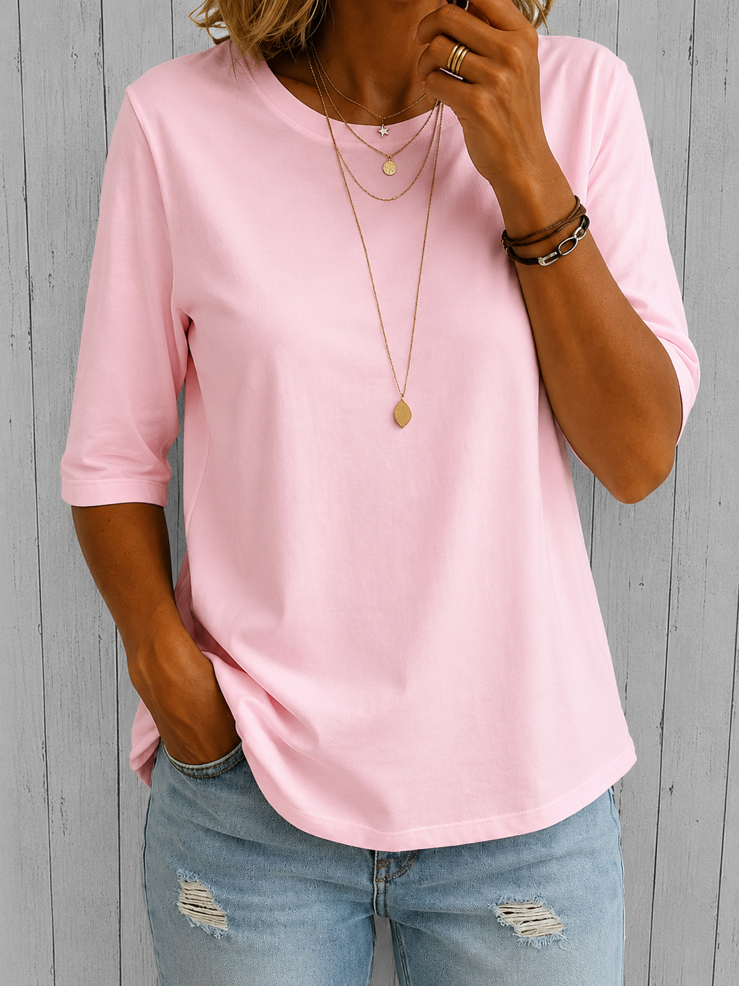 Isara - Soft-Touch Mid-Sleeve T-Shirt