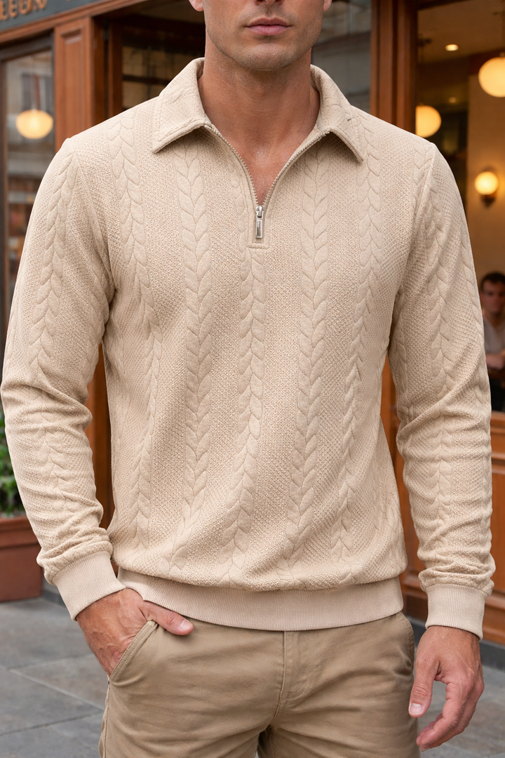 Ethan - Textured Quarter-Zip Polo