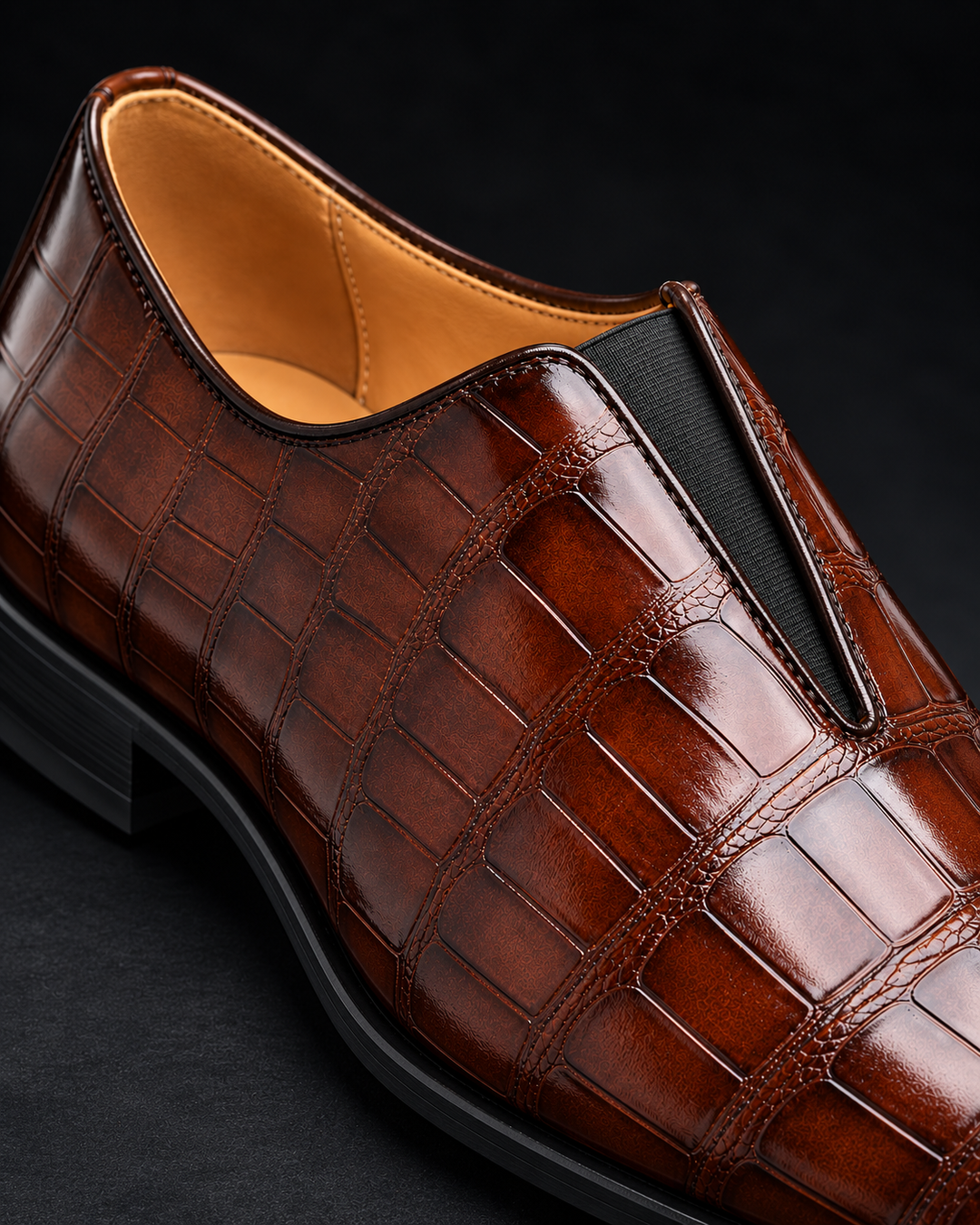 Denton - Burnished Croc-Effect Slip-On Loafers